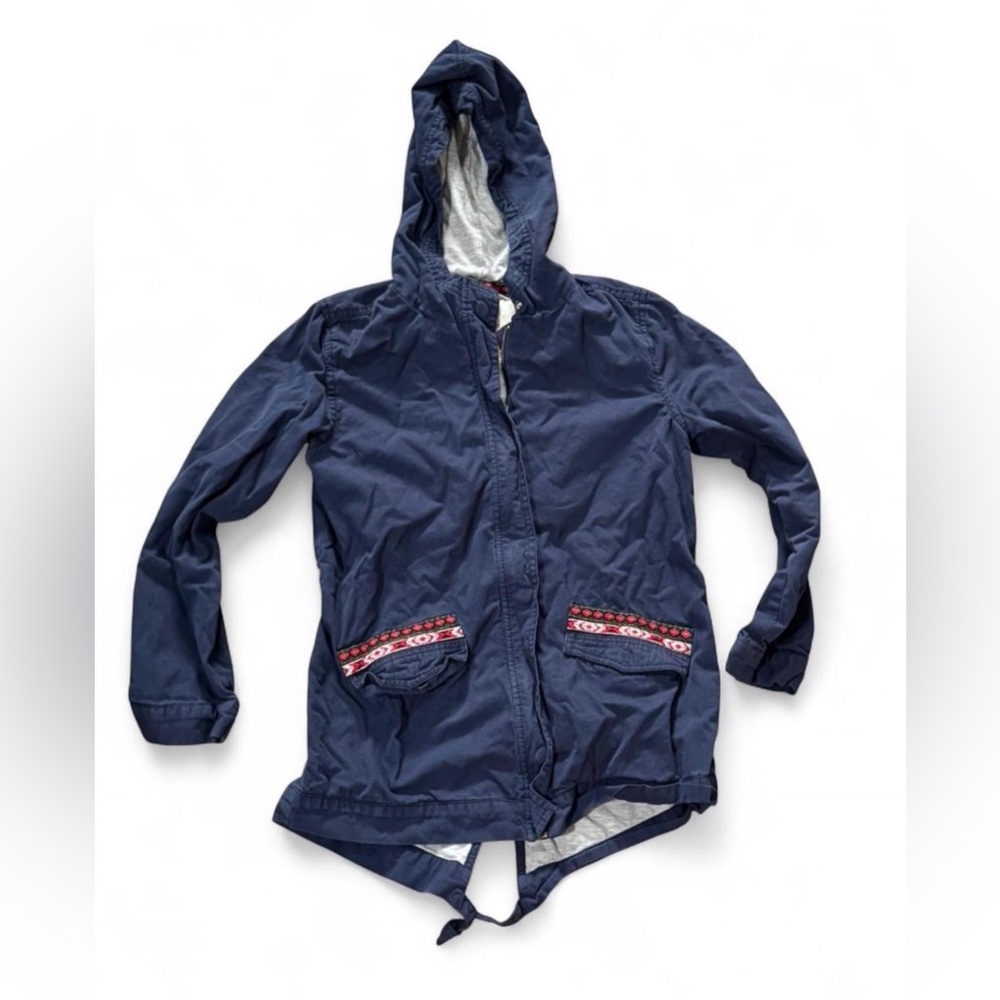 Tucker + Tate Navy Hooded Jacket Boho Embroidered Pockets Girls Size L 10-12